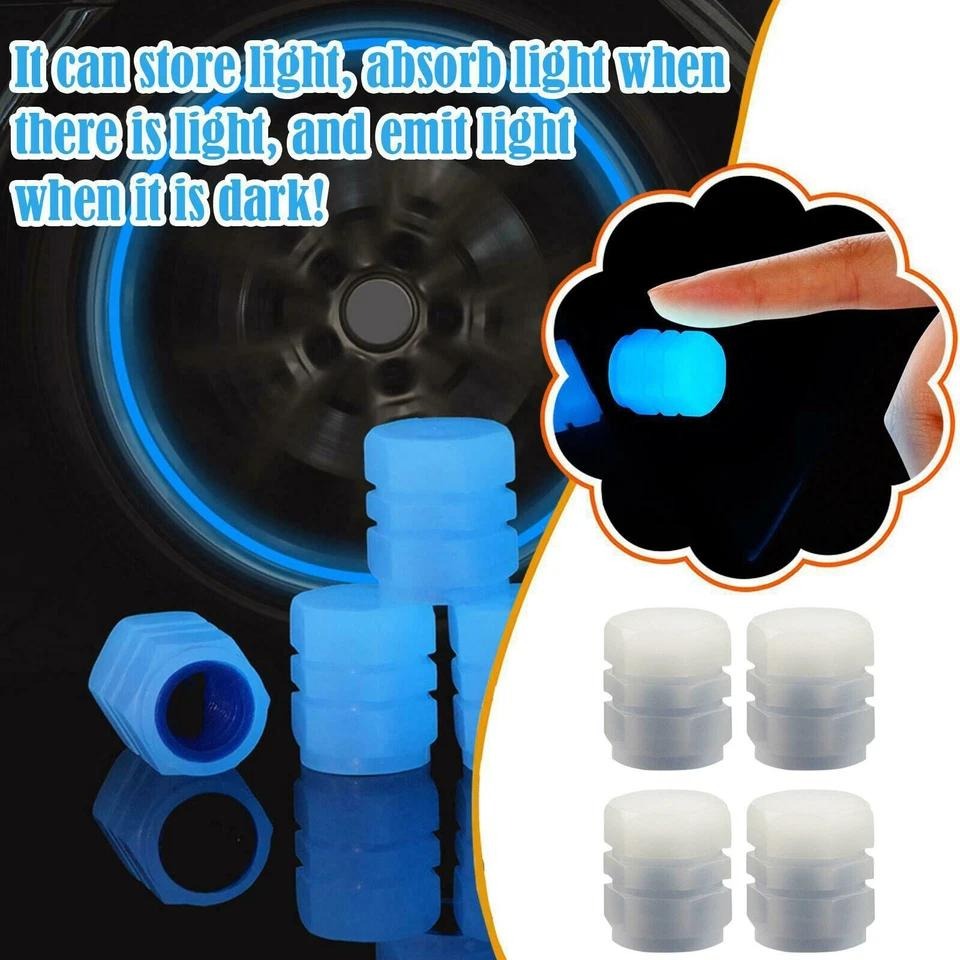 4x Fluorescent Universal Luminous Glow In Dark Car Tire Tyre Valve Caps Cover