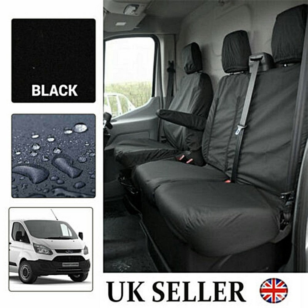 Black Waterproof Van Seat Covers 2-1 ONLY For Ford Transit Car Seat Cover Protector Set