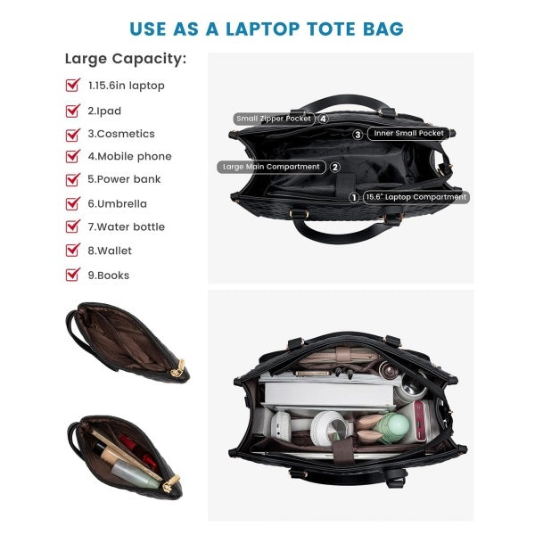 2 In 1 Insulated Lunch Tote Bag For Women Large Capacity Computer Handbag Work