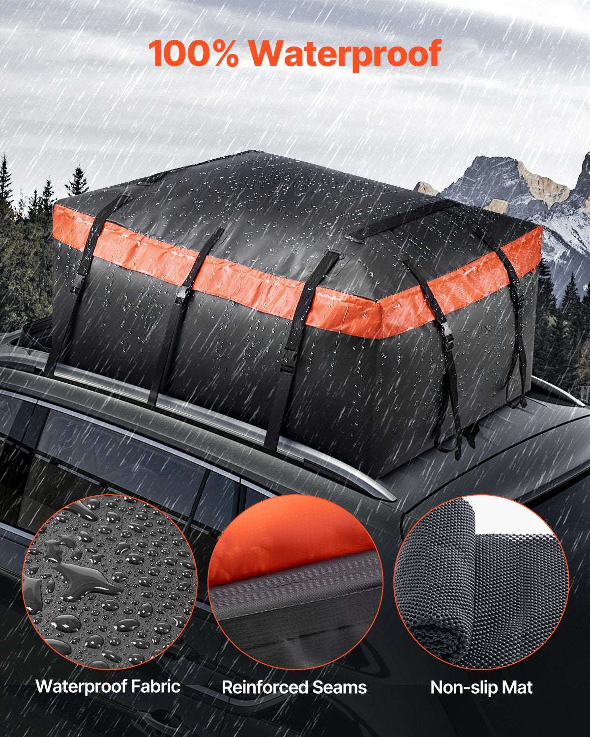 Top Quality Car Rooftop Cargo Carrier Bag, 23 Cubic Feet Roof Cargo Carrier, Heavy Duty 840D PVC 100% Waterproof Car Roof Luggage Bag For All Vehicle With/without Rack- With Lock, Anti-Slip Mat, 6 Door Hook