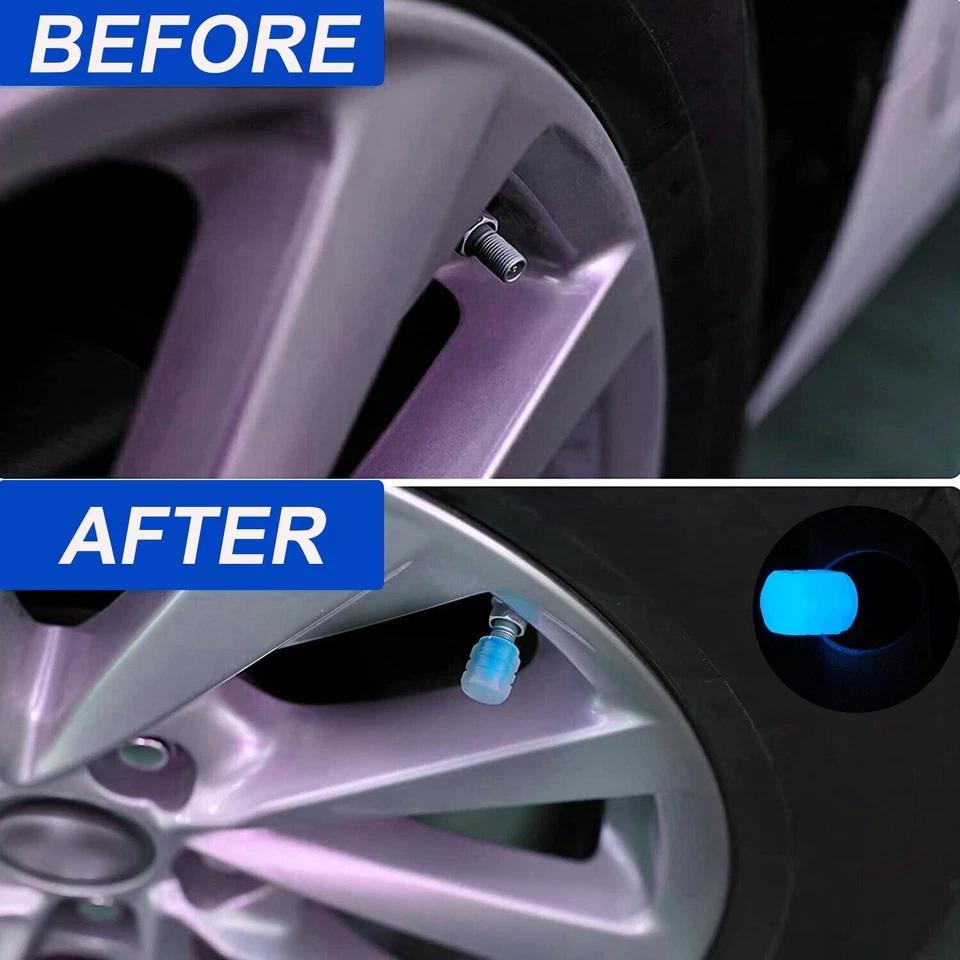 4x Fluorescent Universal Luminous Glow In Dark Car Tire Tyre Valve Caps Cover