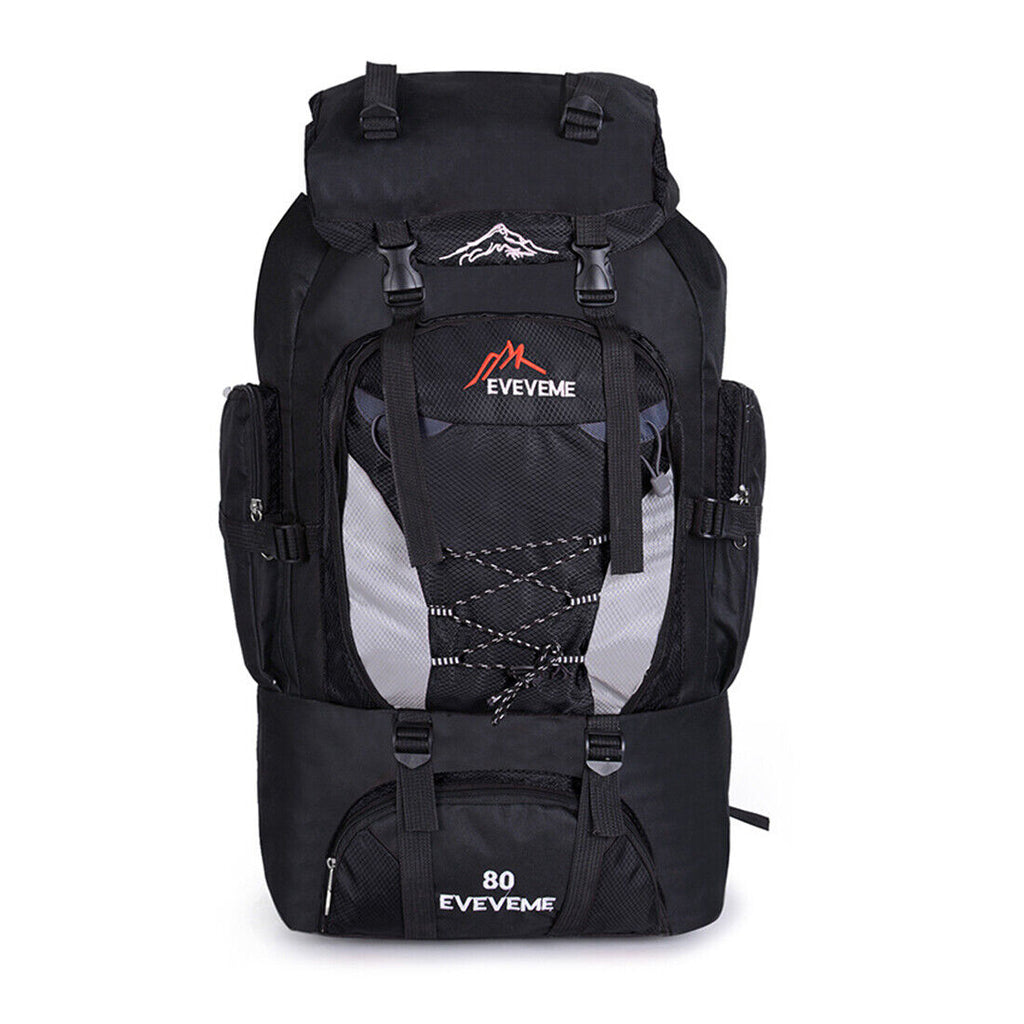 80L Extra Large Hiking Camping Backpack Rucksack Waterproof Travel Luggage Bag Black