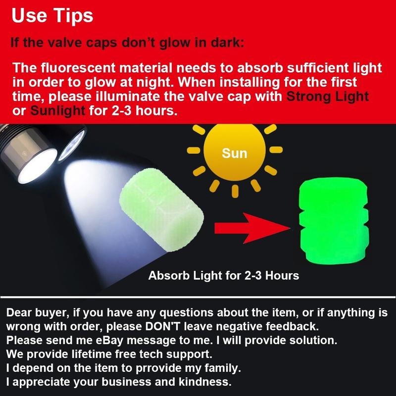 4x Fluorescent Universal Luminous Glow In Dark Car Tire Tyre Valve Caps Cover