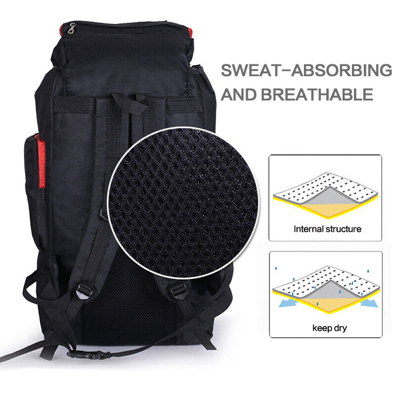80L Extra Large Hiking Camping Backpack Rucksack Waterproof Travel Luggage Bag Black