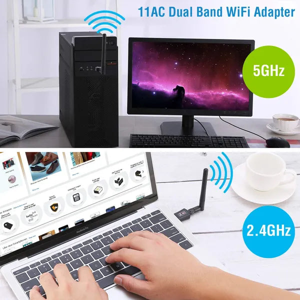 USB WiFi Adapter AC600Mbps 5G/2.4G Dual Band 802.11ac Wireless Network Adapter W/ 2dBi External Antennas For PC Desktop Laptop