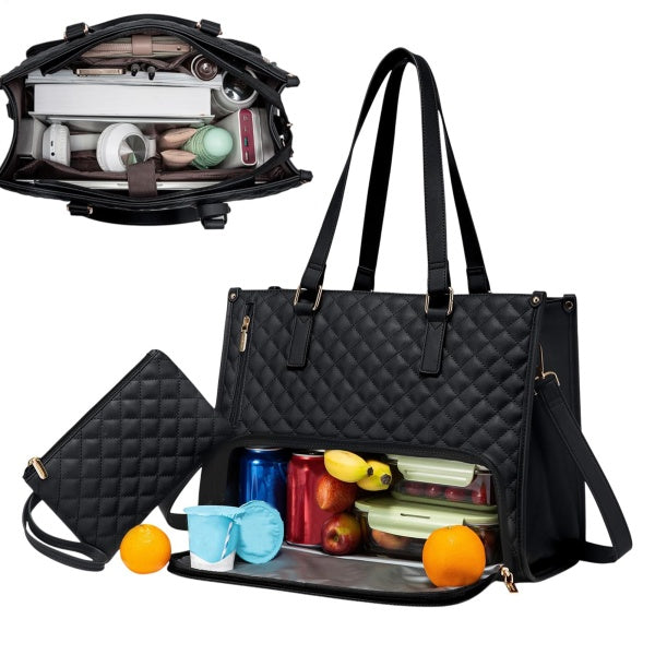 2 In 1 Insulated Lunch Tote Bag For Women Large Capacity Computer Handbag Work