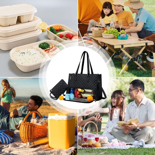2 In 1 Insulated Lunch Tote Bag For Women Large Capacity Computer Handbag Work