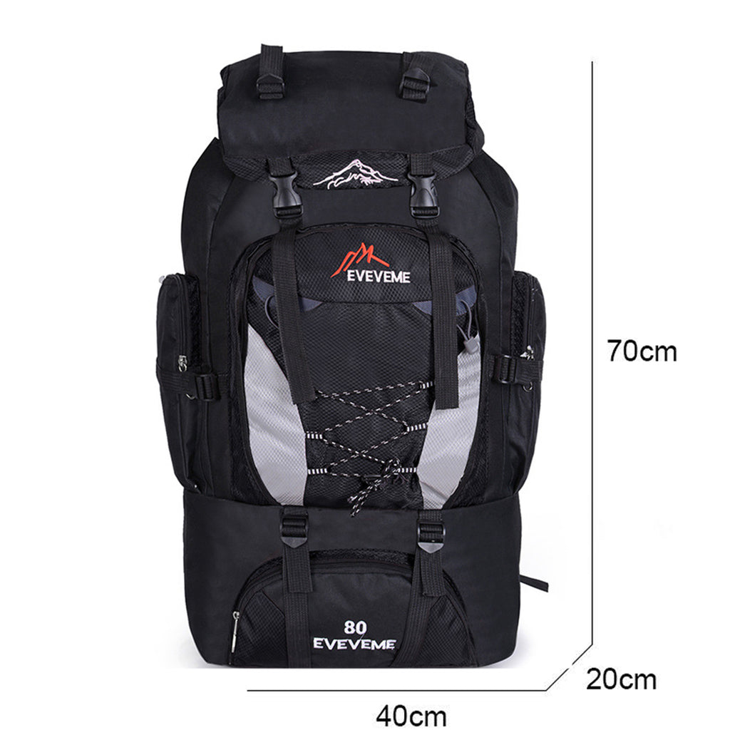 80L Extra Large Hiking Camping Backpack Rucksack Waterproof Travel Luggage Bag Black